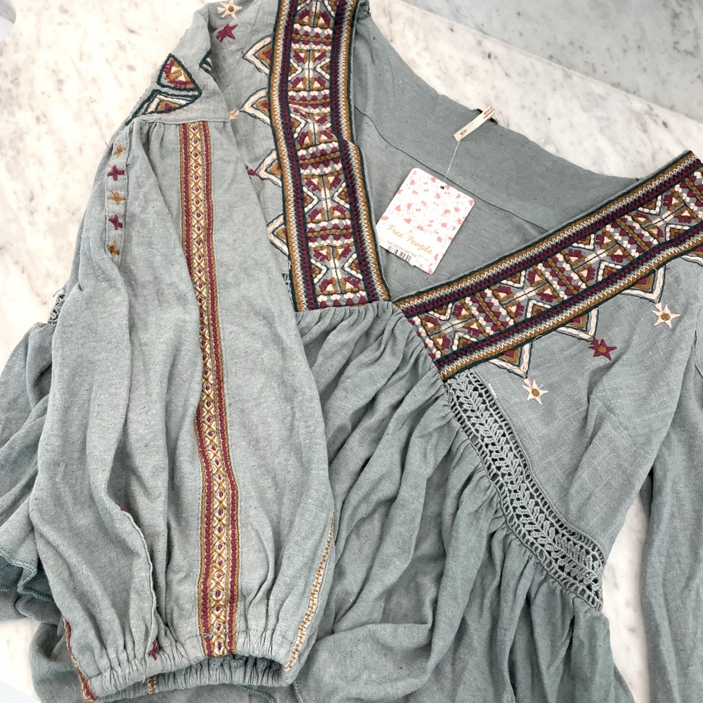 Free People Embroidered V-Neck Top